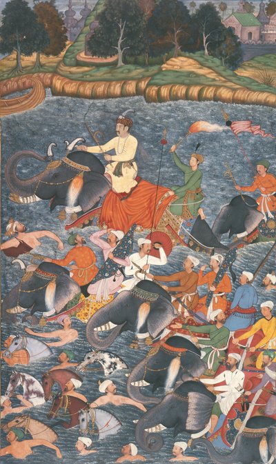El emperador Akbar (r.1556-1605) cruzando el río Ganges en 1567, del 